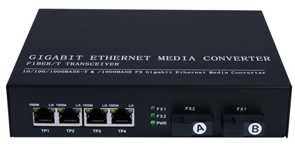 IP30 QoS SNMP ফাইবার অপটিক্যাল কনভার্টার 10/100/1000 গিগাবিট 4 Rj45 1.25Gbps